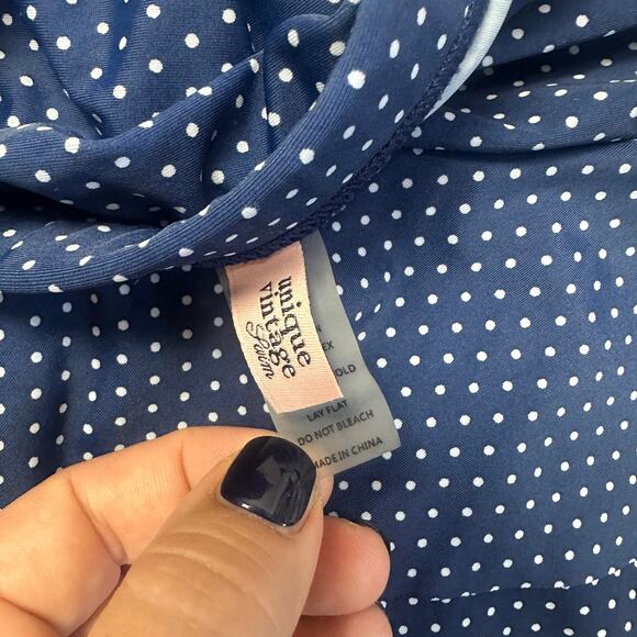 Unique Vintage Alice Swim Skirt High Rise Ruched Retro Blue Polka Dot XXL 2XL 2X - Picture 10 of 15